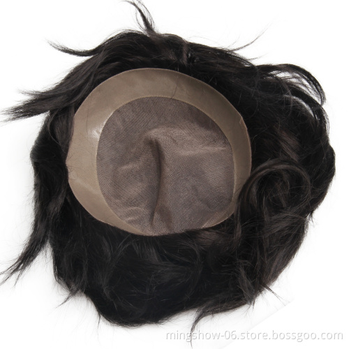 Cheap Natural Black Hand Tied Mono Filament Base Mens Toupee